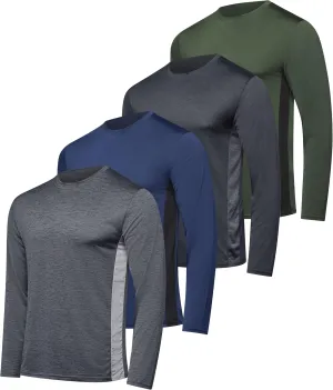Real Essentials 4 Pack: Men's Dry-Fit UV Moisture Wicking UPF 50  SPF Sun Protective Fishing Hiking Active Long Sleeve Shirt