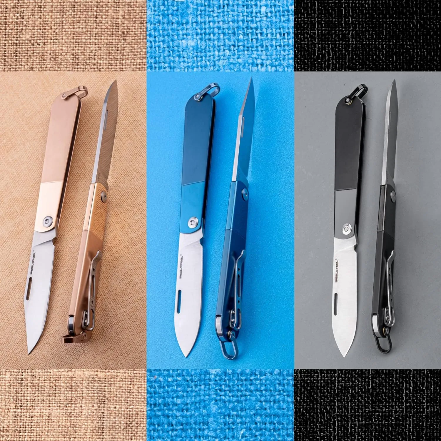 REALSTEEL Real Barlow RB-3 Folding Knife,Pocket Knives,Color Layering Steel Handle,Slipjoint,Nail Nick,2.8" 12C27 Steel,Drop/Clip Point,1.7oz,Indoor Utility EDC,Gift for Men Women,Cutting Fruit,Chesee,Bread (Gold Drop)