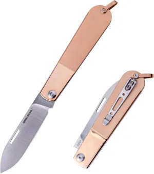 REALSTEEL Real Barlow RB-3 Folding Knife,Pocket Knives,Color Layering Steel Handle,Slipjoint,Nail Nick,2.8" 12C27 Steel,Drop/Clip Point,1.7oz,Indoor Utility EDC,Gift for Men Women,Cutting Fruit,Chesee,Bread (Gold Drop)