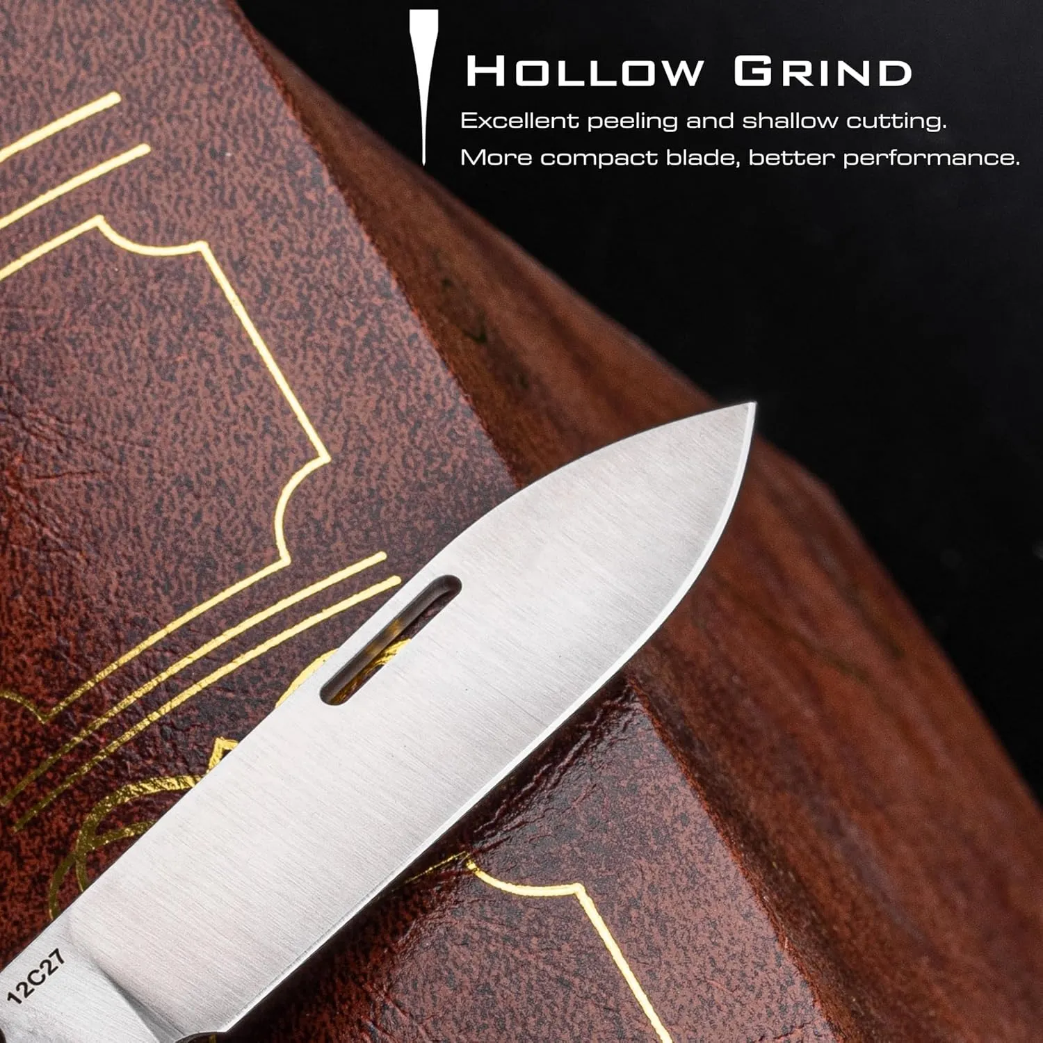 REALSTEEL Real Barlow RB-3 Folding Knife,Pocket Knives,Color Layering Steel Handle,Slipjoint,Nail Nick,2.8" 12C27 Steel,Drop/Clip Point,1.7oz,Indoor Utility EDC,Gift for Men Women,Cutting Fruit,Chesee,Bread (Gold Drop)