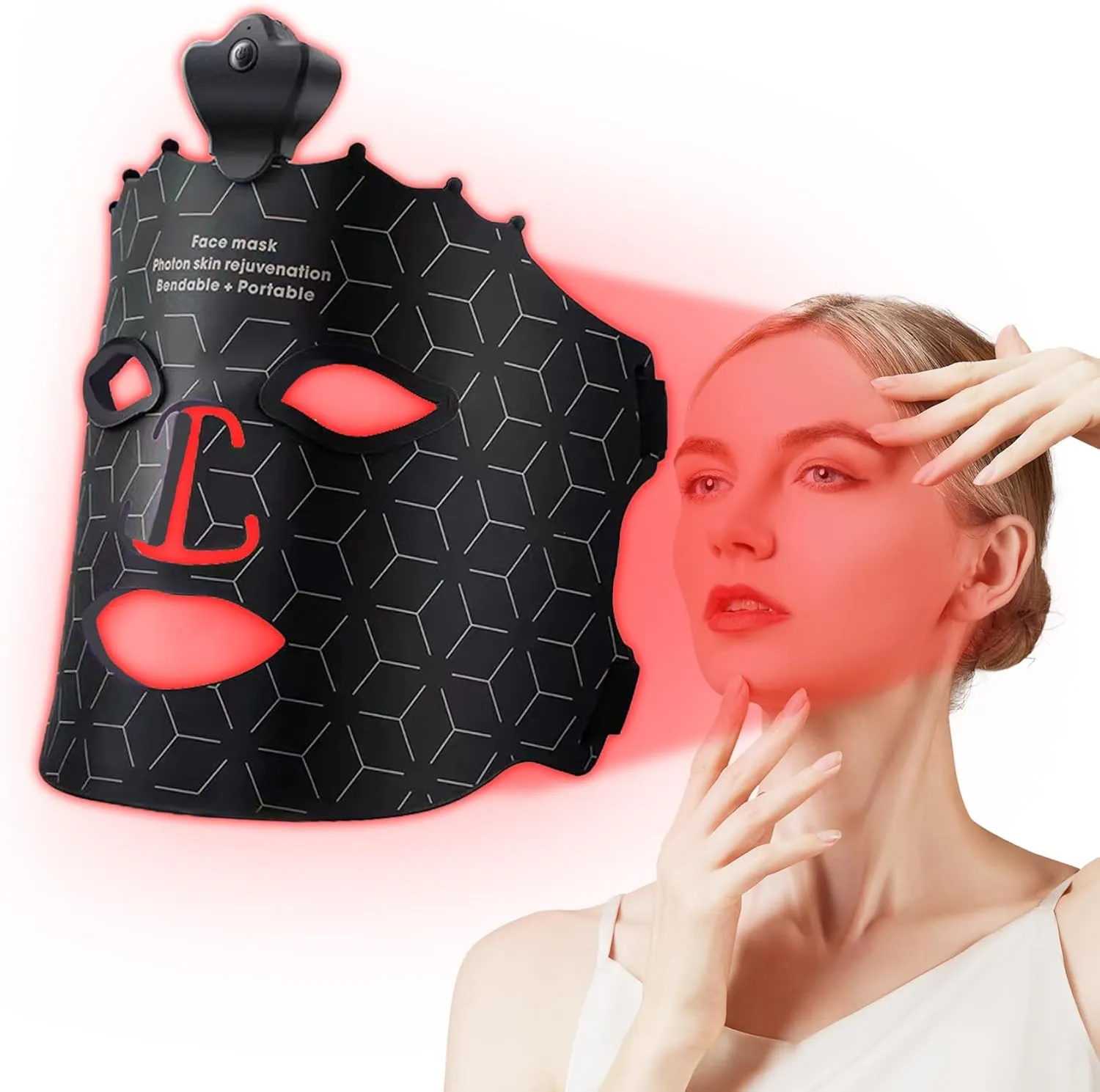 Red Light Therapy Mask for Face, Wireless 7 Colors Led Face Mask Light Therapy, Portable Face Light Therapy, Red Light Therapy Mask Skin Care, for Wrinkle Reduction Anti Aging(Black)