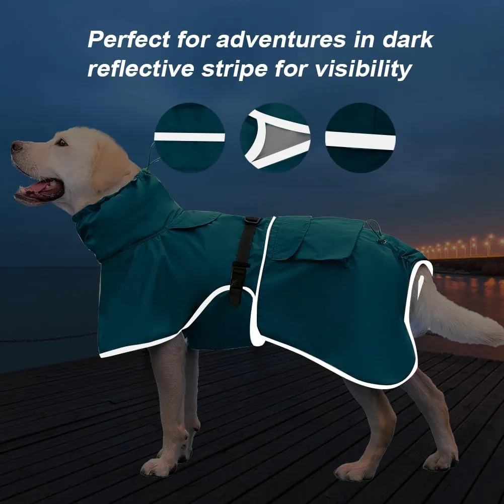 Reflective Dog Raincoat Waterproof Adjustable Dog Hooded Poncho Raincoat for Medium Large Dogs, Lightweight Pet Rain Jacket(Blue, 4XL)