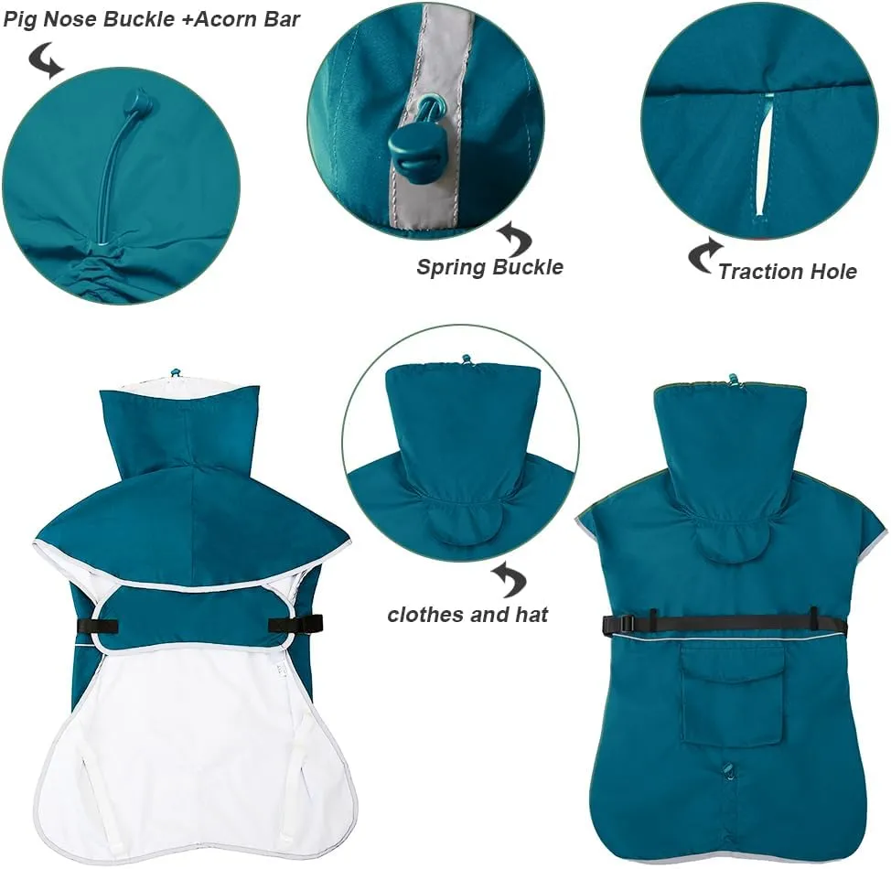 Reflective Dog Raincoat Waterproof Adjustable Dog Hooded Poncho Raincoat for Medium Large Dogs, Lightweight Pet Rain Jacket(Blue, 4XL)
