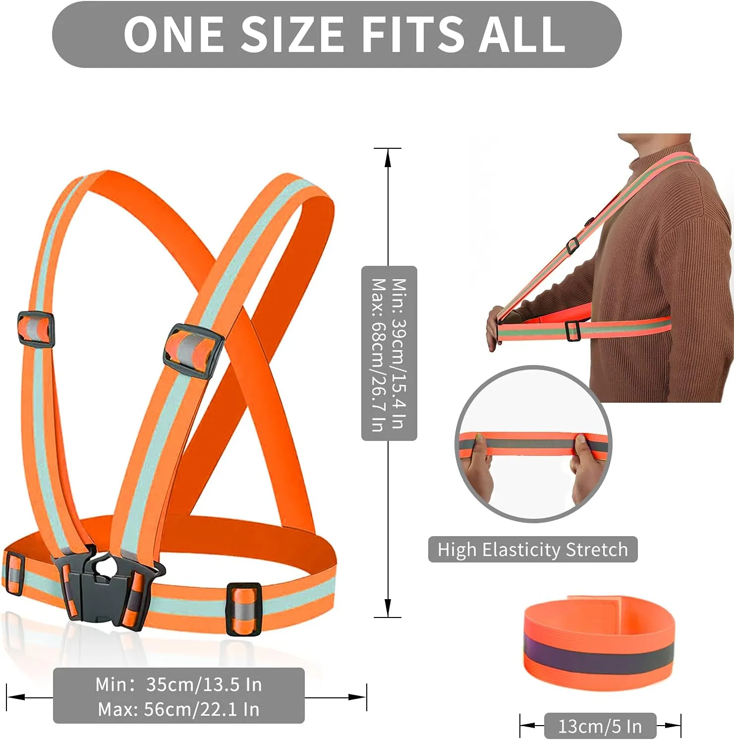 Reflective Vest - Running Vest Reflector, Reflective Running Vest with Safety Straps, High Visibility Reflector