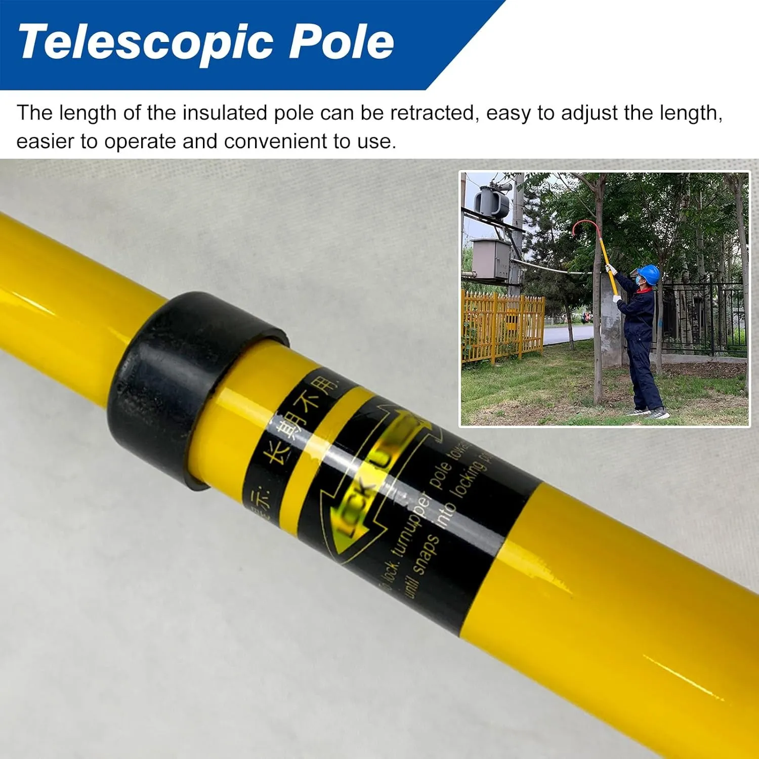 Rescue Hook Hotstick, 3.3ft 6 Foot 9.8ft 13ft Electrical Safety Insulation Retractable Pull Rod/ Pole for Firefighting Electrician, High-voltage Anti Electric Shock Tool(3 Section - 9.8 ft/300cm)