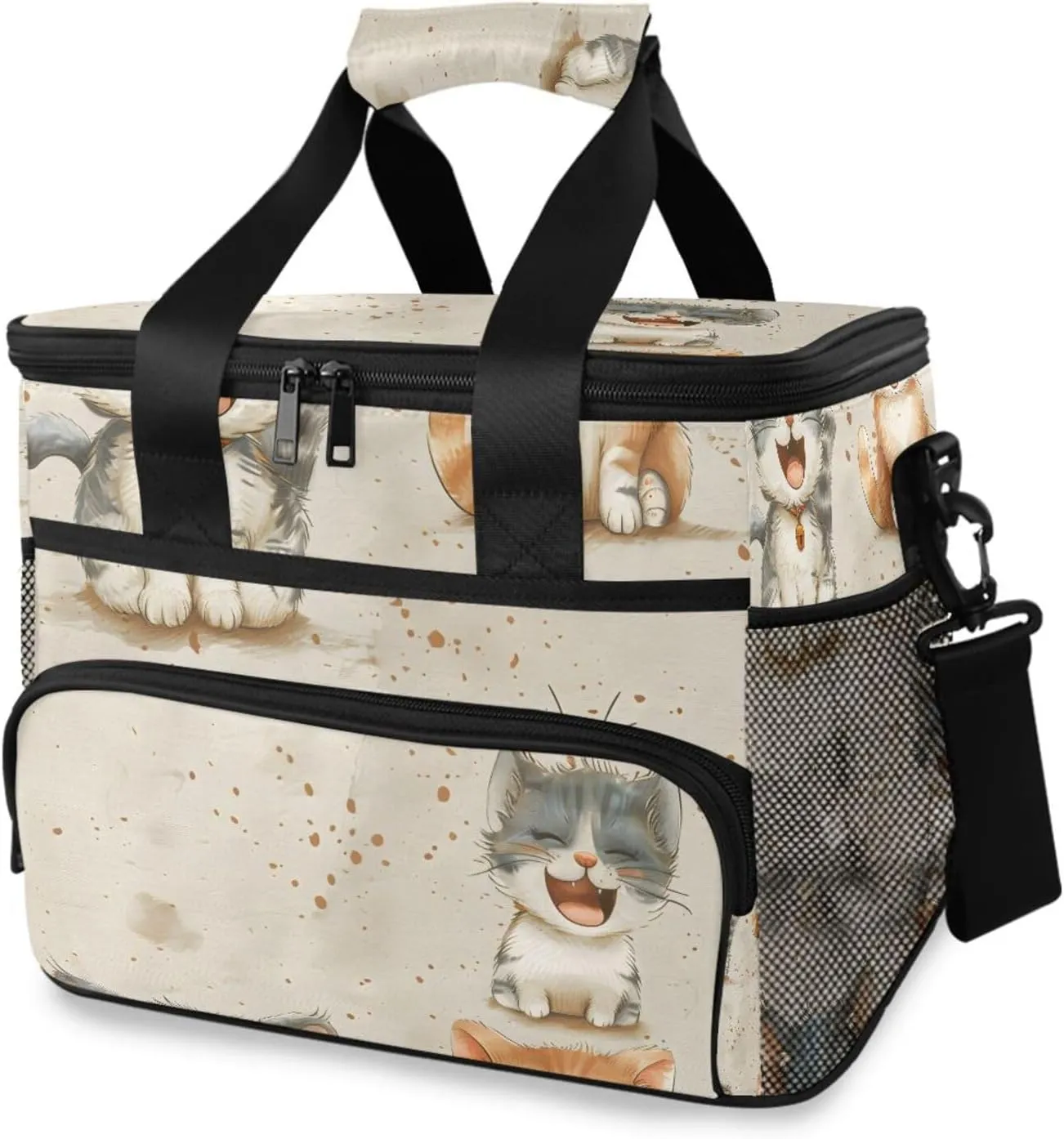 Retro Cat Cute Cooler Bag Insulated Cooler Soft Sided Cooler 24 Can Portable Picnic Bag Large Leakproof Lunch Bag Box for Beach Grocery Camping Travel Car Men Women