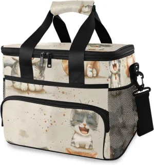 Retro Cat Cute Cooler Bag Insulated Cooler Soft Sided Cooler 24 Can Portable Picnic Bag Large Leakproof Lunch Bag Box for Beach Grocery Camping Travel Car Men Women