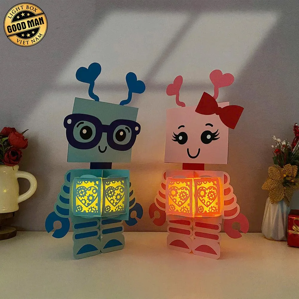 Robot Couple - 3D Love Lantern File - Cricut File 1 - LightBoxGoodMan