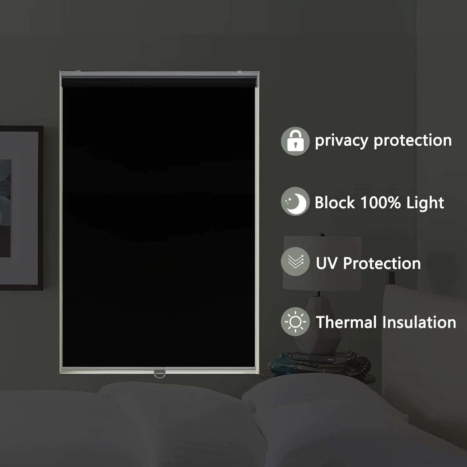 Roller Window Shades Blackout Blinds for Windows Cordless Bedroom Shade Room Darkening Shades Door Blinds with Thermal Insulated Easy to Install for Home，Office，Bathroom W22xL72 Black