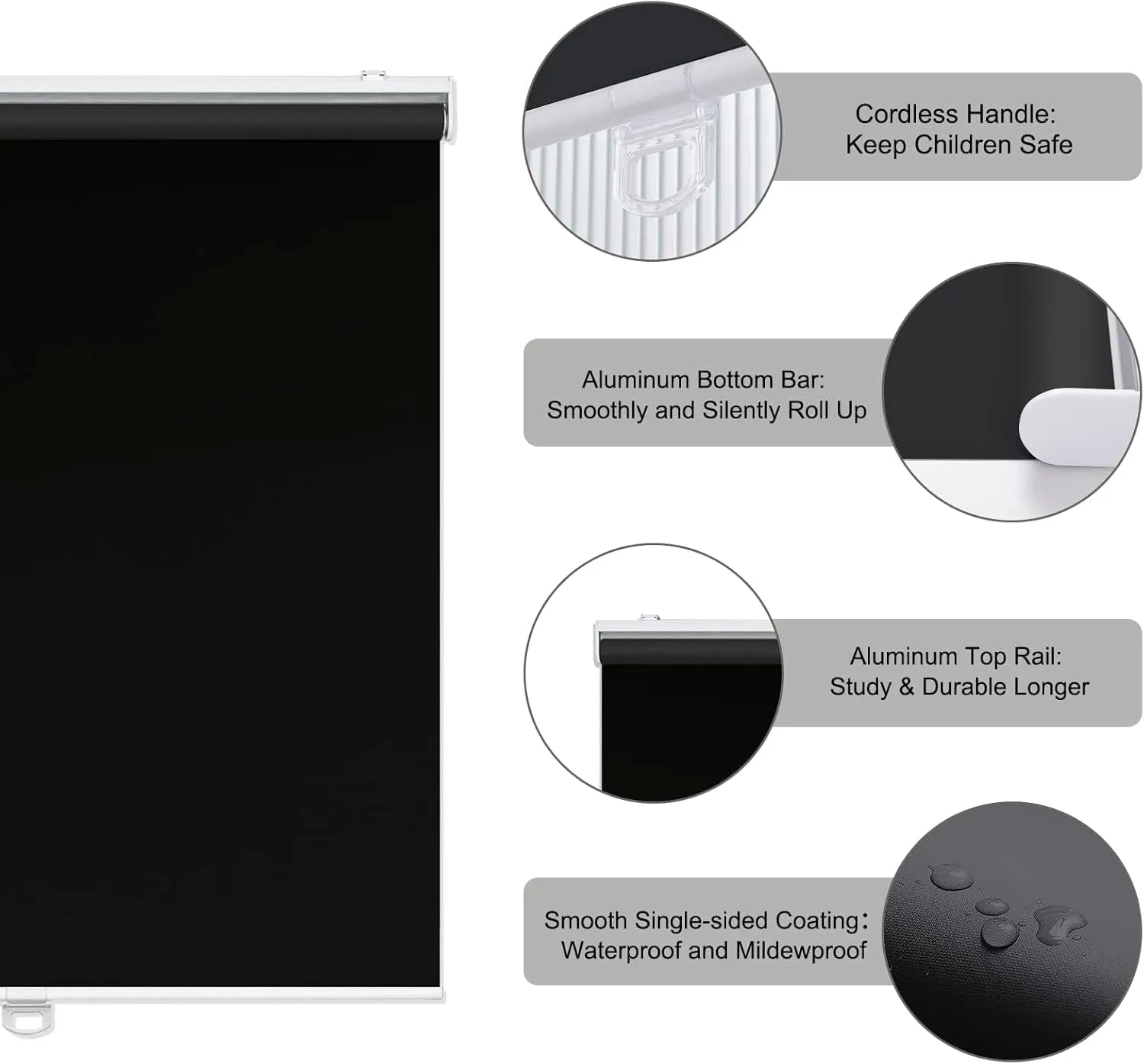 Roller Window Shades Blackout Blinds for Windows Cordless Bedroom Shade Room Darkening Shades Door Blinds with Thermal Insulated Easy to Install for Home，Office，Bathroom W22xL72 Black