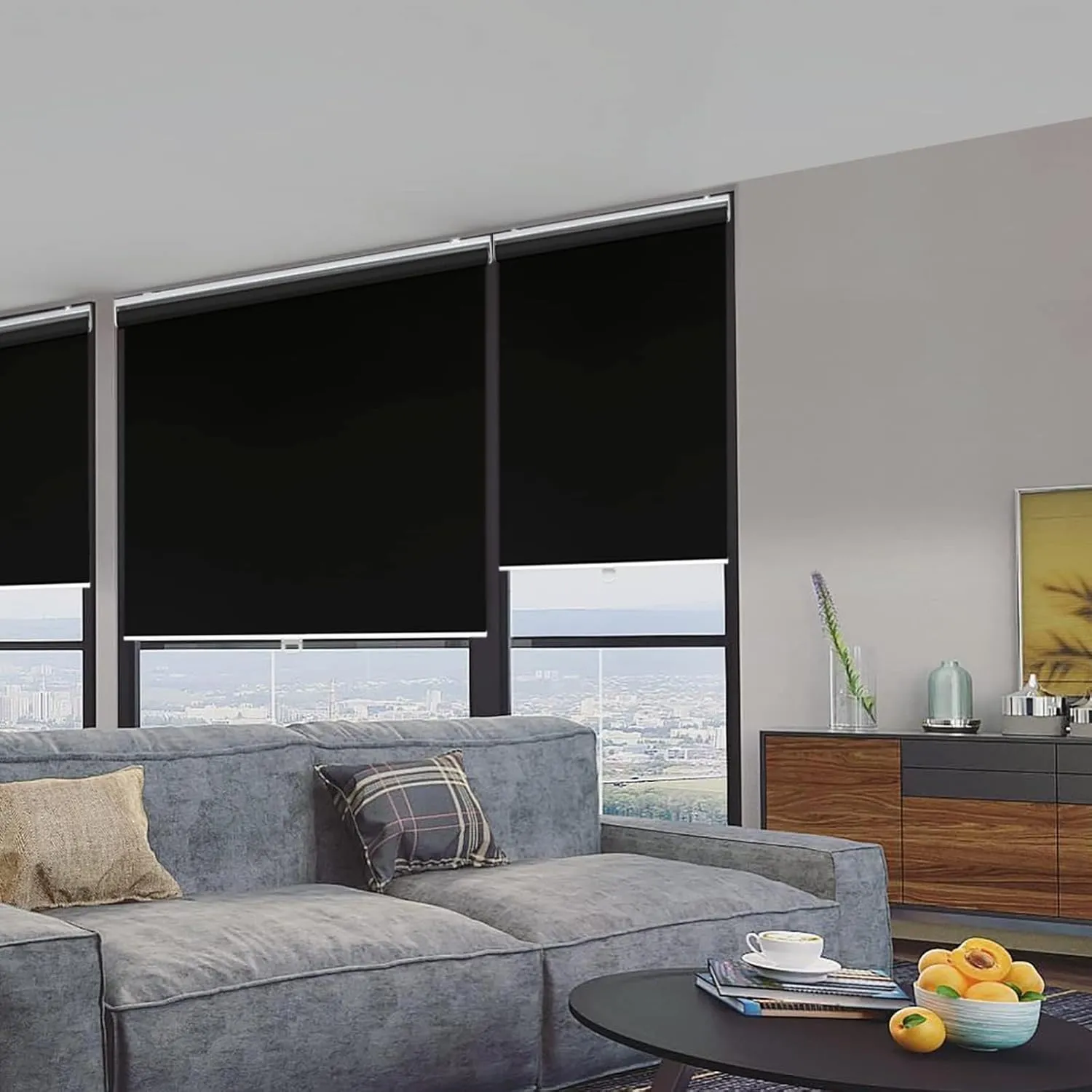 Roller Window Shades Blackout Blinds for Windows Cordless Bedroom Shade Room Darkening Shades Door Blinds with Thermal Insulated Easy to Install for Home，Office，Bathroom W22xL72 Black