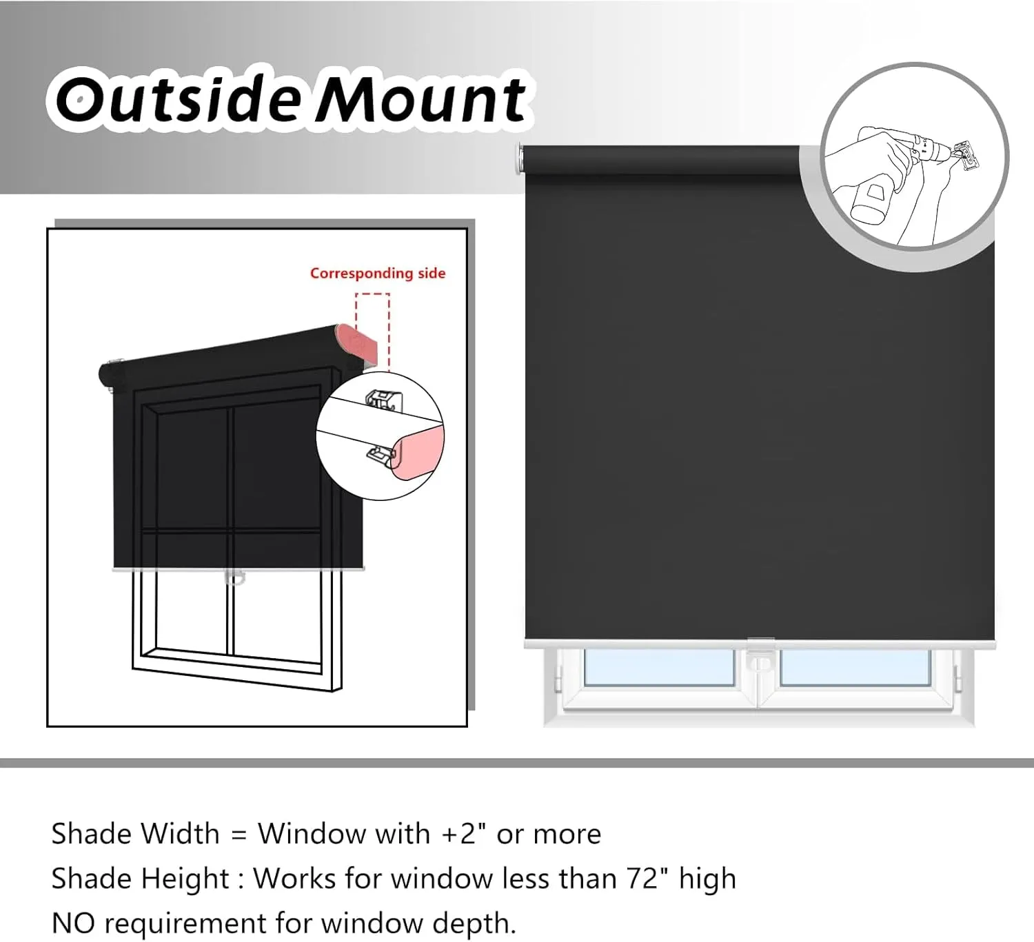 Roller Window Shades Blackout Blinds for Windows Cordless Bedroom Shade Room Darkening Shades Door Blinds with Thermal Insulated Easy to Install for Home，Office，Bathroom W22xL72 Black