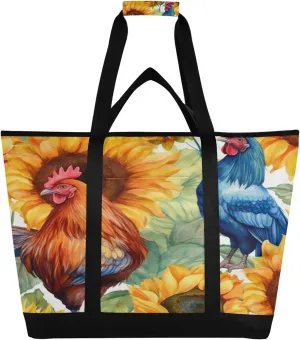 Rooster Reusable Insulated Cooler Bag with Ice Pack Compartment - Large 47L Waterproof Thermal Grocery Tote for Picnic Beach Camping Lunch Storage