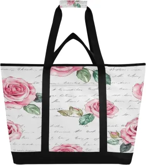 Roses Reusable Insulated Cooler Bag with Ice Pack Compartment - Large 135L Waterproof Thermal Grocery Tote for Picnic Beach Camping Lunch Storage