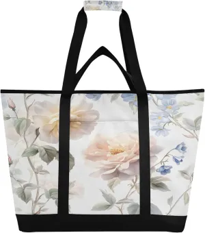 Roses Reusable Insulated Cooler Bag with Ice Pack Compartment - Large 136L Waterproof Thermal Grocery Tote for Picnic Beach Camping Lunch Storage