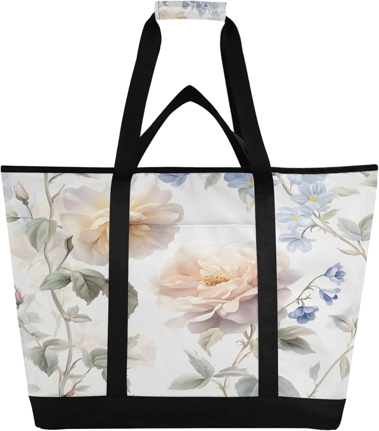 Roses Reusable Insulated Cooler Bag with Ice Pack Compartment - Large 136L Waterproof Thermal Grocery Tote for Picnic Beach Camping Lunch Storage
