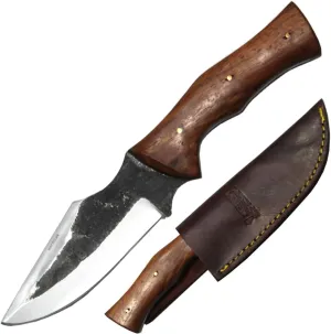 Rtek 9" Hand Forged Rosewood Handle Hunting Knife with Leather Sheath, Full-tang Fixed Blade (9" Finger Grip)