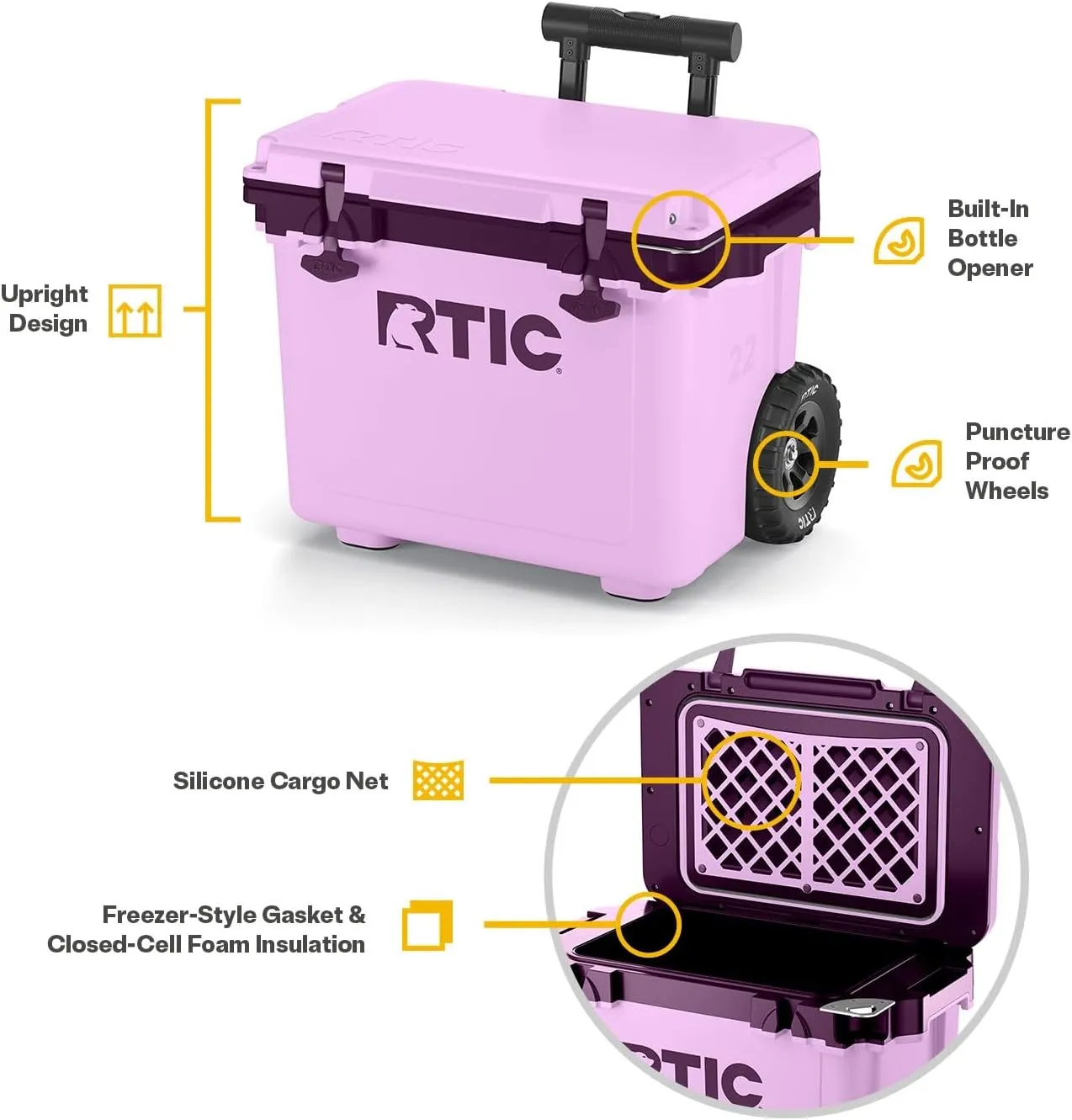 RTIC 22 QT Ultra-Light Wheeled Cooler with Handle, Hard Insulated Portable Ice Chest Box for Beach, Drink, Beverage, Camping, Picnic, Fishing, Boat, Barbecue