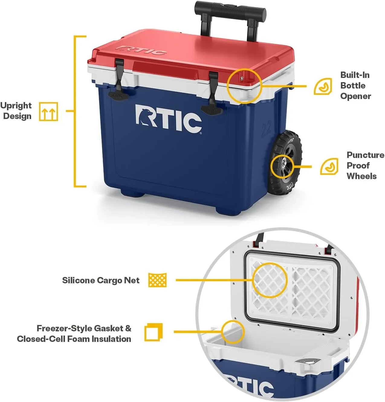 RTIC 22 QT Ultra-Light Wheeled Cooler with Handle, Hard Insulated Portable Ice Chest Box for Beach, Drink, Beverage, Camping, Picnic, Fishing, Boat, Barbecue