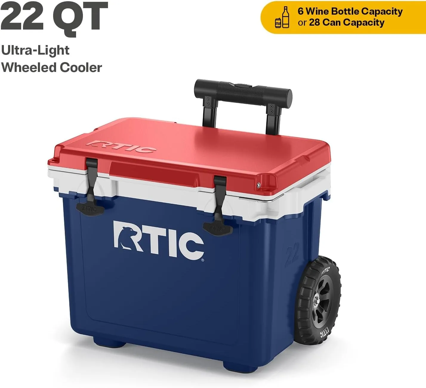 RTIC 22 QT Ultra-Light Wheeled Cooler with Handle, Hard Insulated Portable Ice Chest Box for Beach, Drink, Beverage, Camping, Picnic, Fishing, Boat, Barbecue