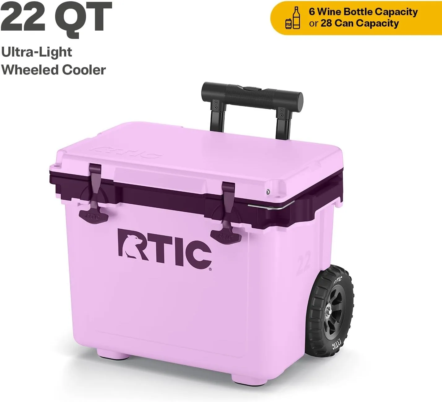 RTIC 22 QT Ultra-Light Wheeled Cooler with Handle, Hard Insulated Portable Ice Chest Box for Beach, Drink, Beverage, Camping, Picnic, Fishing, Boat, Barbecue
