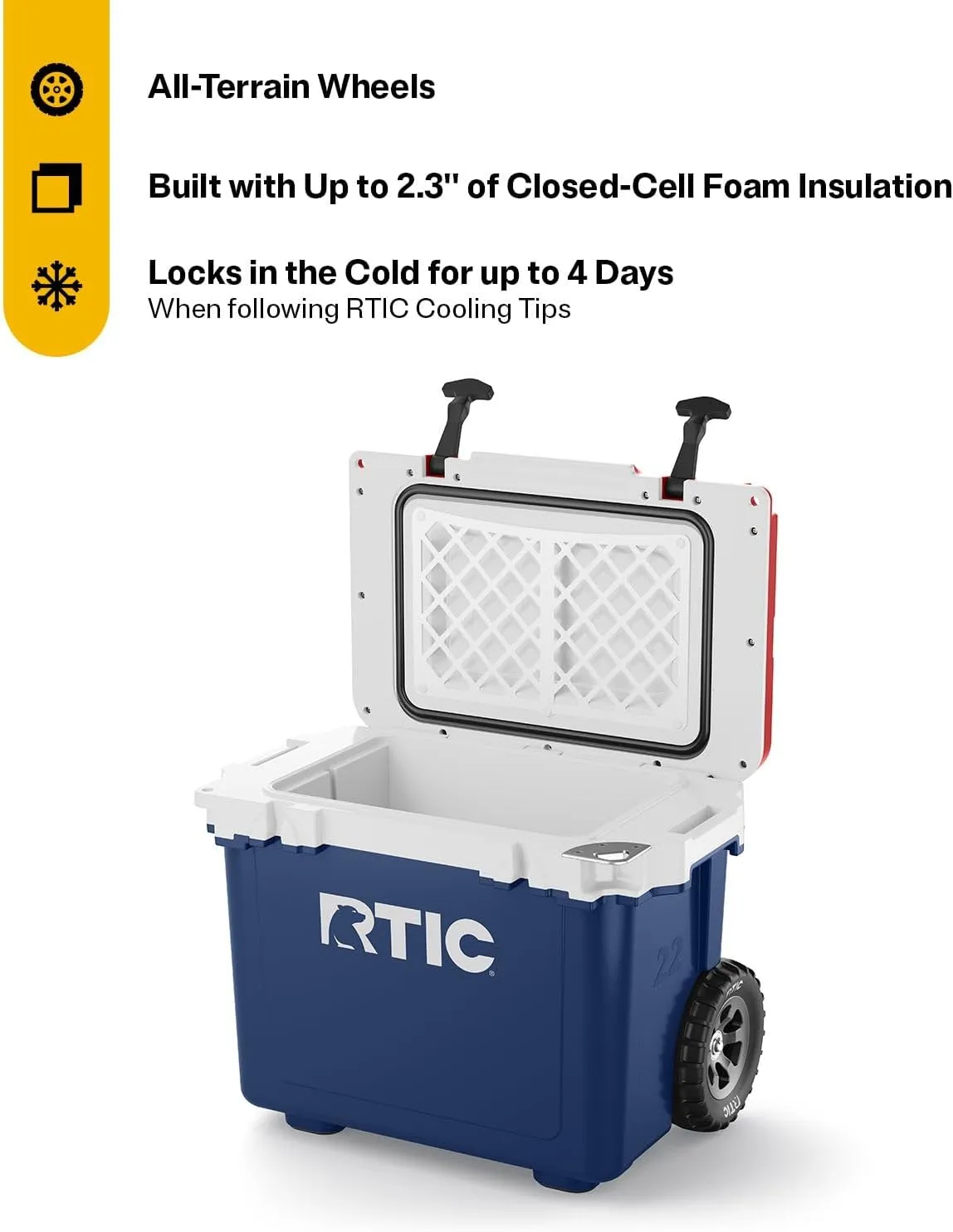 RTIC 22 QT Ultra-Light Wheeled Cooler with Handle, Hard Insulated Portable Ice Chest Box for Beach, Drink, Beverage, Camping, Picnic, Fishing, Boat, Barbecue