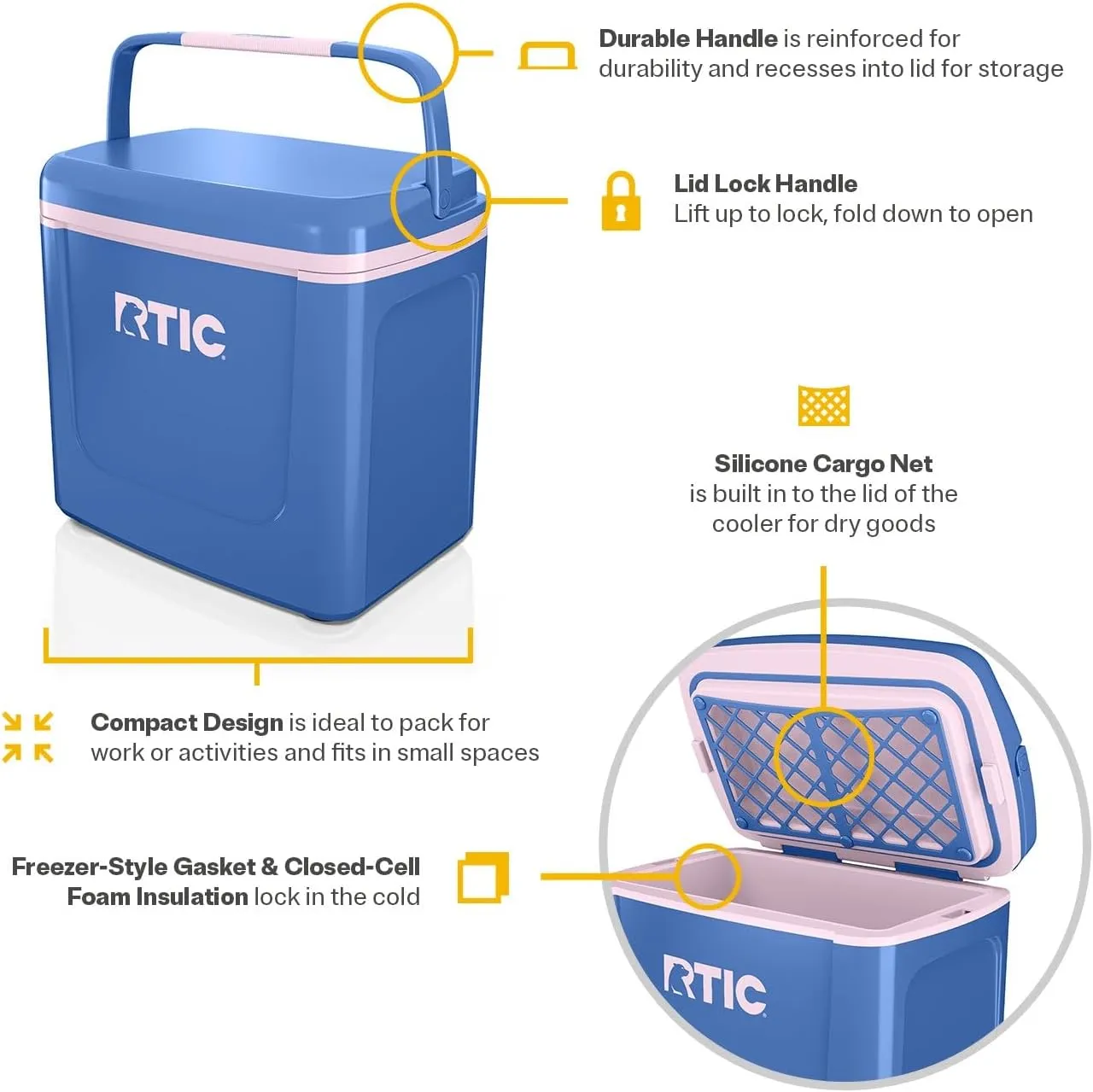 RTIC 8 QT Road Trip Personal Cooler, Small, Compact, Insulated, Portable Ice Chest Box for Food, Drink, Beverage, Beach, Camping, Picnic, Fishing, Boat, 12-Can Capacity
