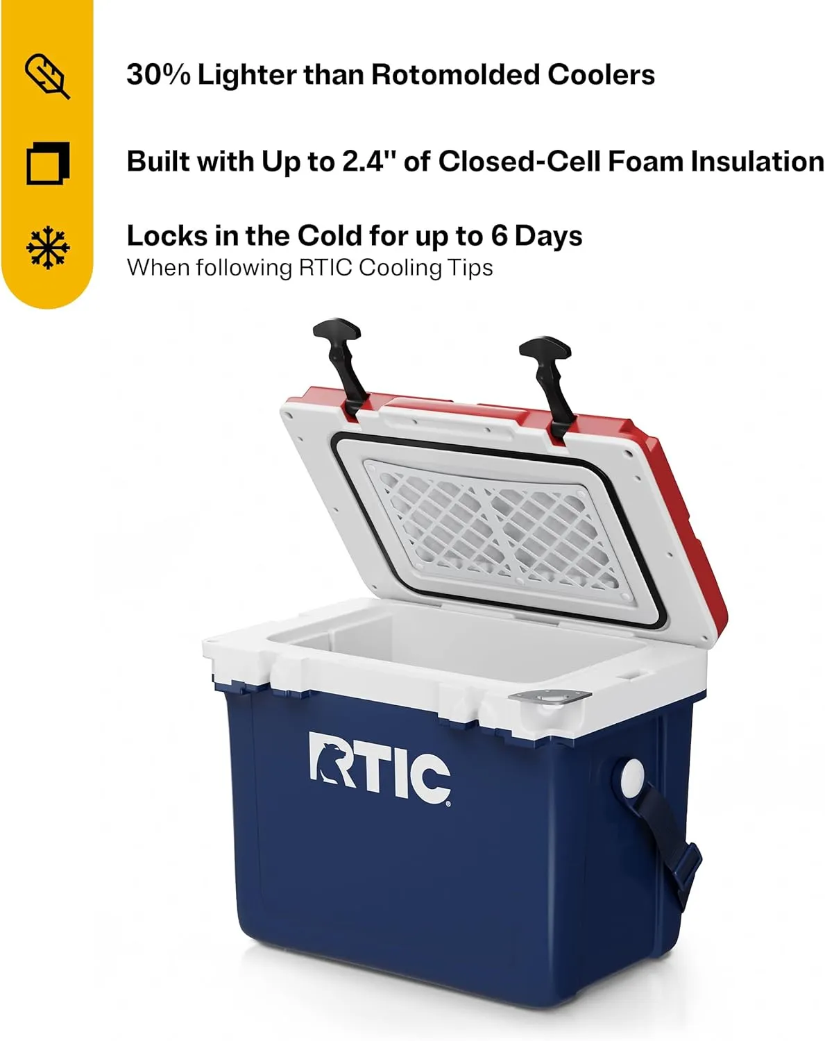 RTIC Ultra-Light 22 Quart Hard Cooler Insulated Portable Ice Chest Box for Drink, Beverage, Beach, Camping, Picnic, Fishing, Boat, Barbecue, 30% Lighter Than Rotomolded Coolers