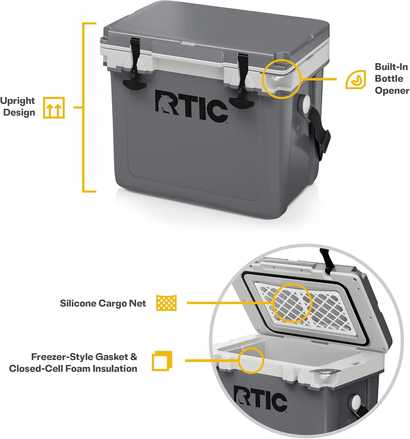 RTIC Ultra-Light 22 Quart Hard Cooler Insulated Portable Ice Chest Box for Drink, Beverage, Beach, Camping, Picnic, Fishing, Boat, Barbecue, 30% Lighter Than Rotomolded Coolers