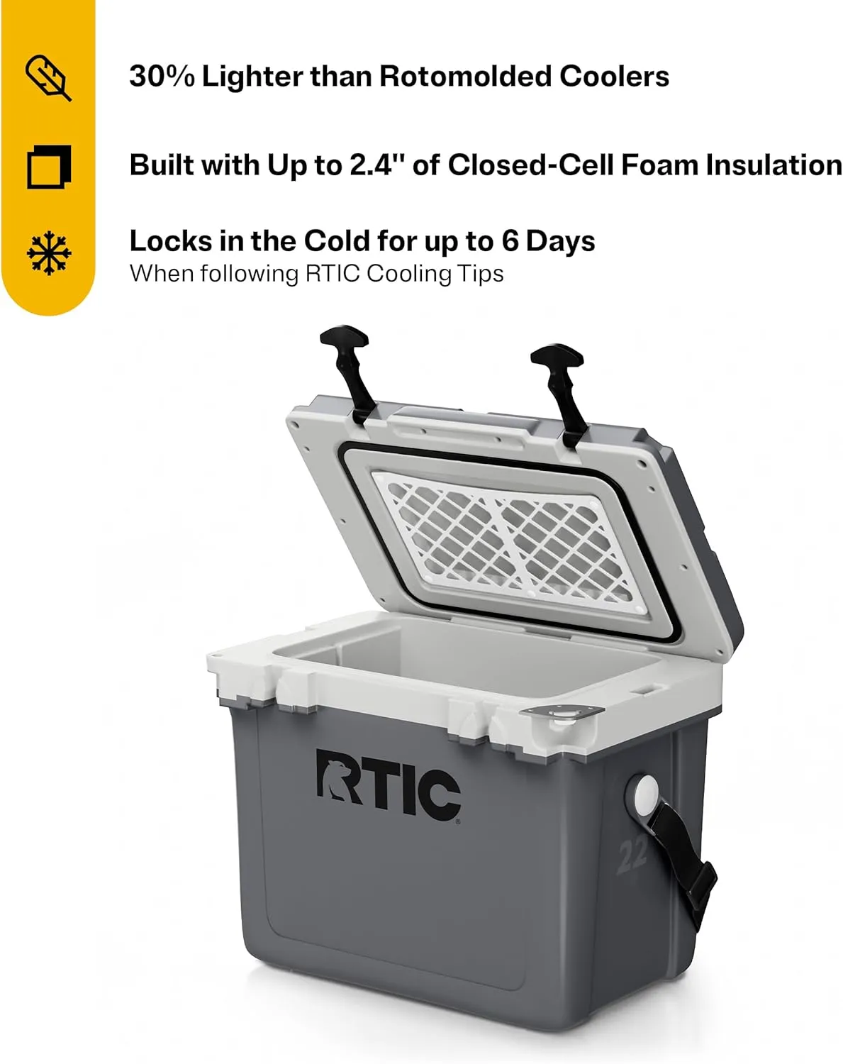 RTIC Ultra-Light 22 Quart Hard Cooler Insulated Portable Ice Chest Box for Drink, Beverage, Beach, Camping, Picnic, Fishing, Boat, Barbecue, 30% Lighter Than Rotomolded Coolers