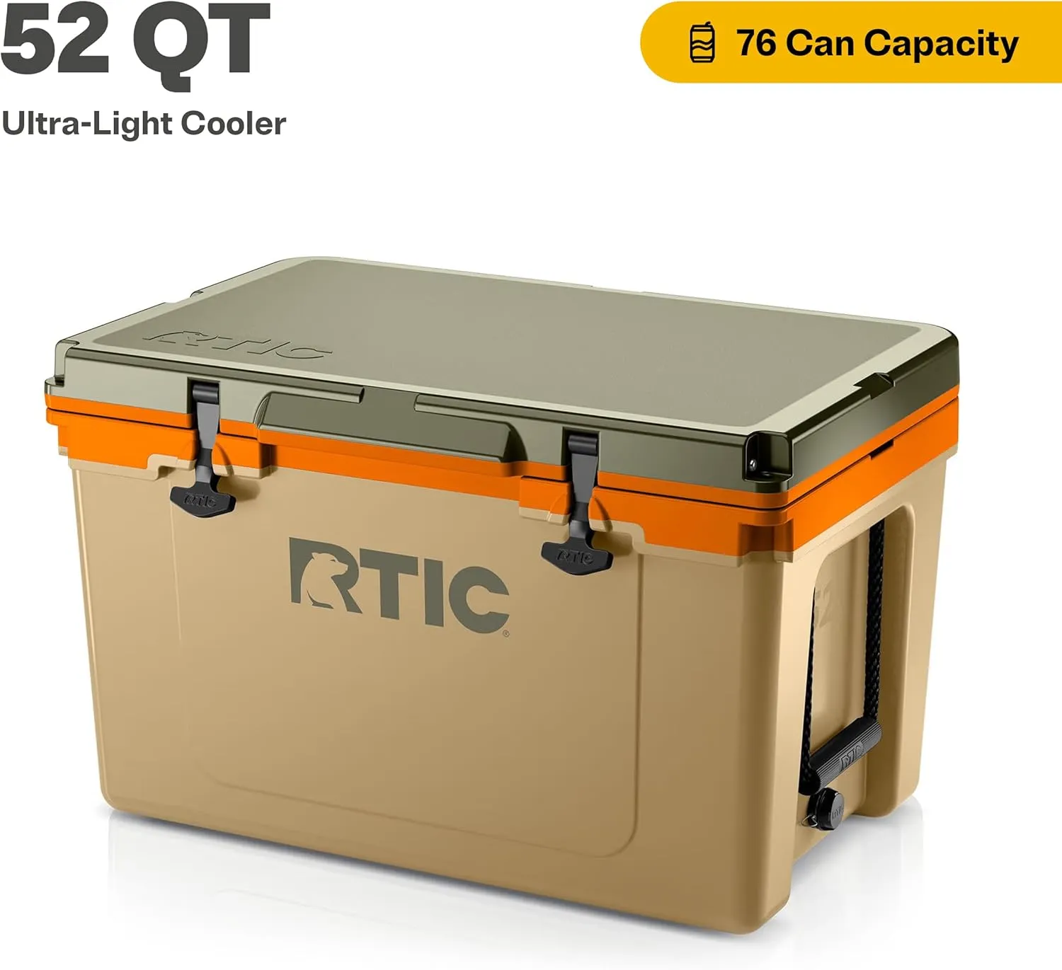 RTIC Ultra-Light 52 Quart Hard Cooler Insulated Portable Ice Chest Box for Beach, Drink, Beverage, Camping, Picnic, Fishing, Boat, Barbecue, 30% Lighter Than Rotomolded Coolers