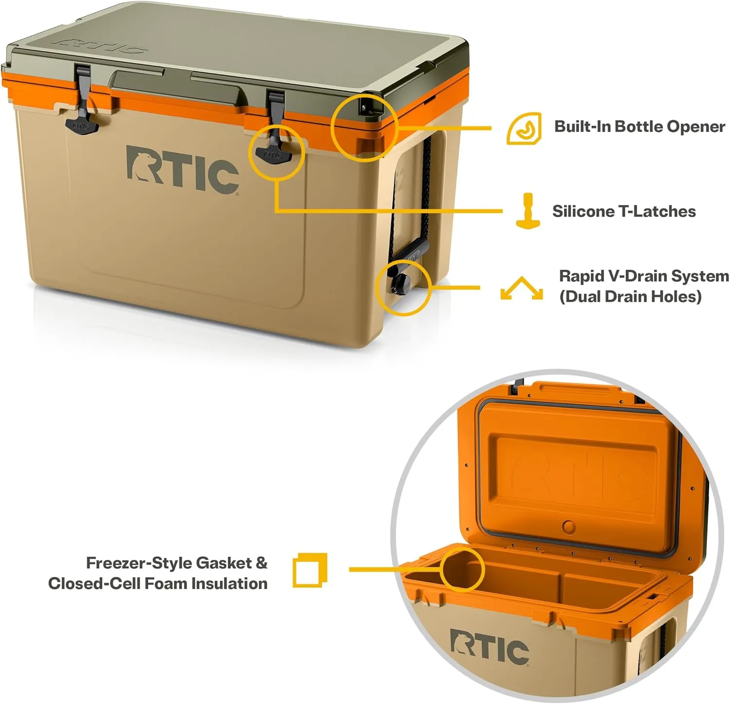 RTIC Ultra-Light 52 Quart Hard Cooler Insulated Portable Ice Chest Box for Beach, Drink, Beverage, Camping, Picnic, Fishing, Boat, Barbecue, 30% Lighter Than Rotomolded Coolers