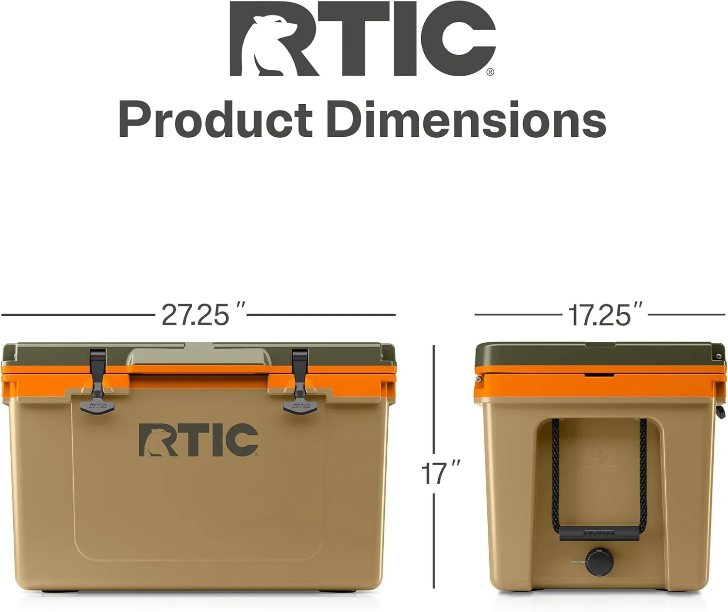RTIC Ultra-Light 52 Quart Hard Cooler Insulated Portable Ice Chest Box for Beach, Drink, Beverage, Camping, Picnic, Fishing, Boat, Barbecue, 30% Lighter Than Rotomolded Coolers