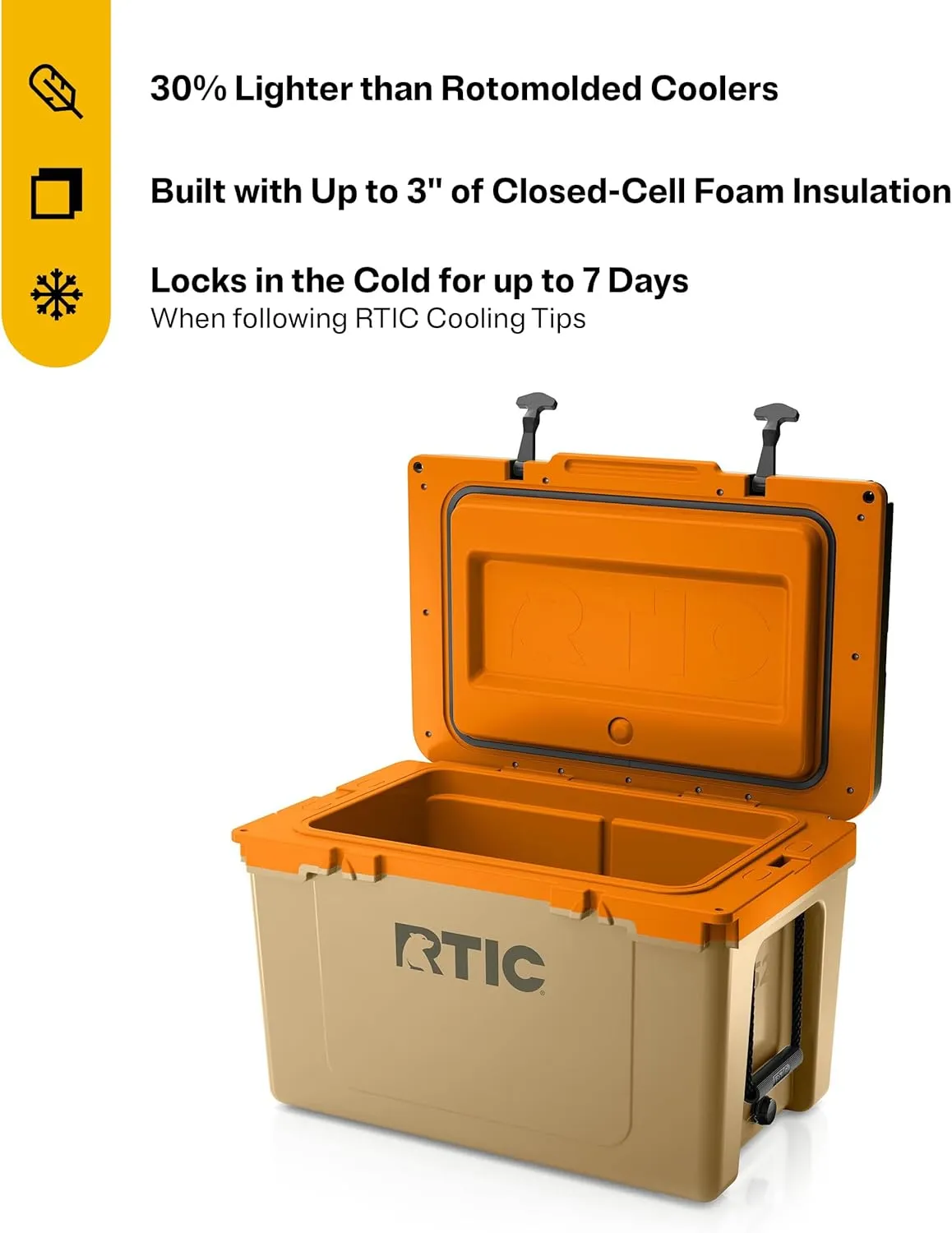 RTIC Ultra-Light 52 Quart Hard Cooler Insulated Portable Ice Chest Box for Beach, Drink, Beverage, Camping, Picnic, Fishing, Boat, Barbecue, 30% Lighter Than Rotomolded Coolers