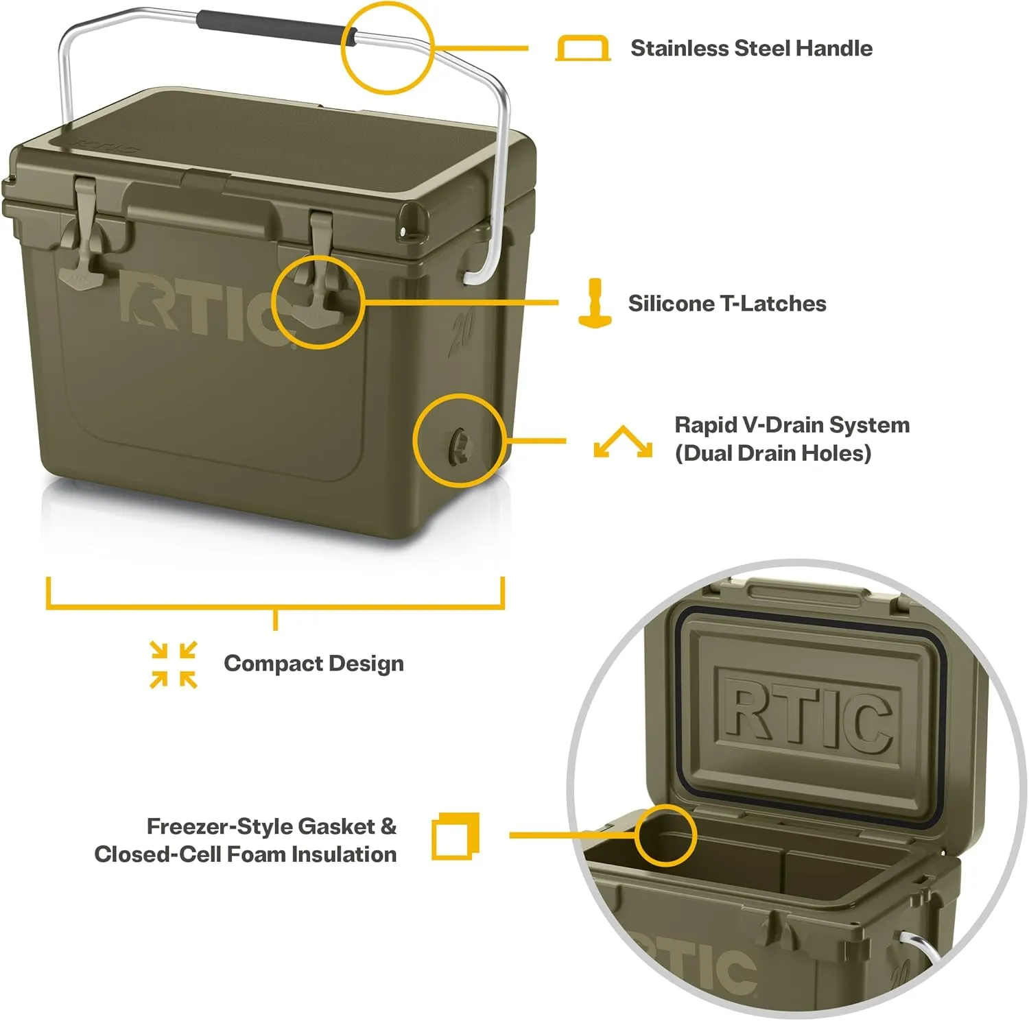 RTIC Ultra-Tough Cooler, Hard Insulated Ice Chest Box for Beach, Drink, Beverage, Camping, Picnic, Fishing, Boat, Barbecue
