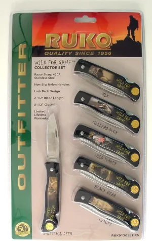 Ruko Wild for Game Folding Knife Set with 2-1/2-Inch Blade (Set of 6)