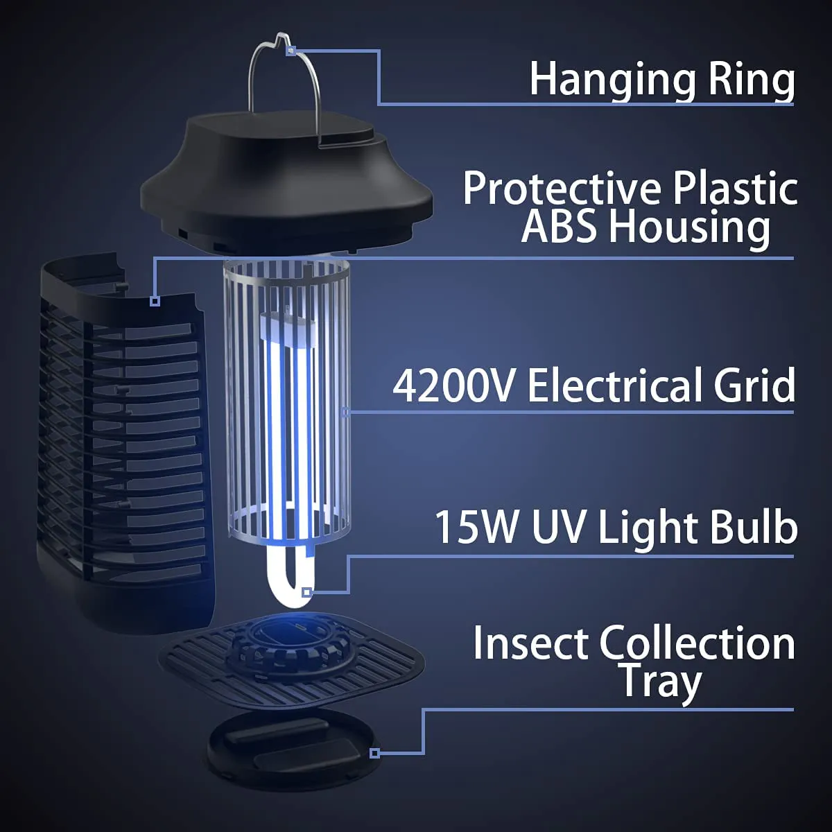 Rynx | Bug Zapper Outdoor/Indoor, 4200V High Performance Waterproof Electronic Mosquito Killer, 15W UVA Mosquito Lamp Bulb, Fly Traps Patio Insect Killer, Catcher Killer for Home, Kitchen, Backyard, Camping