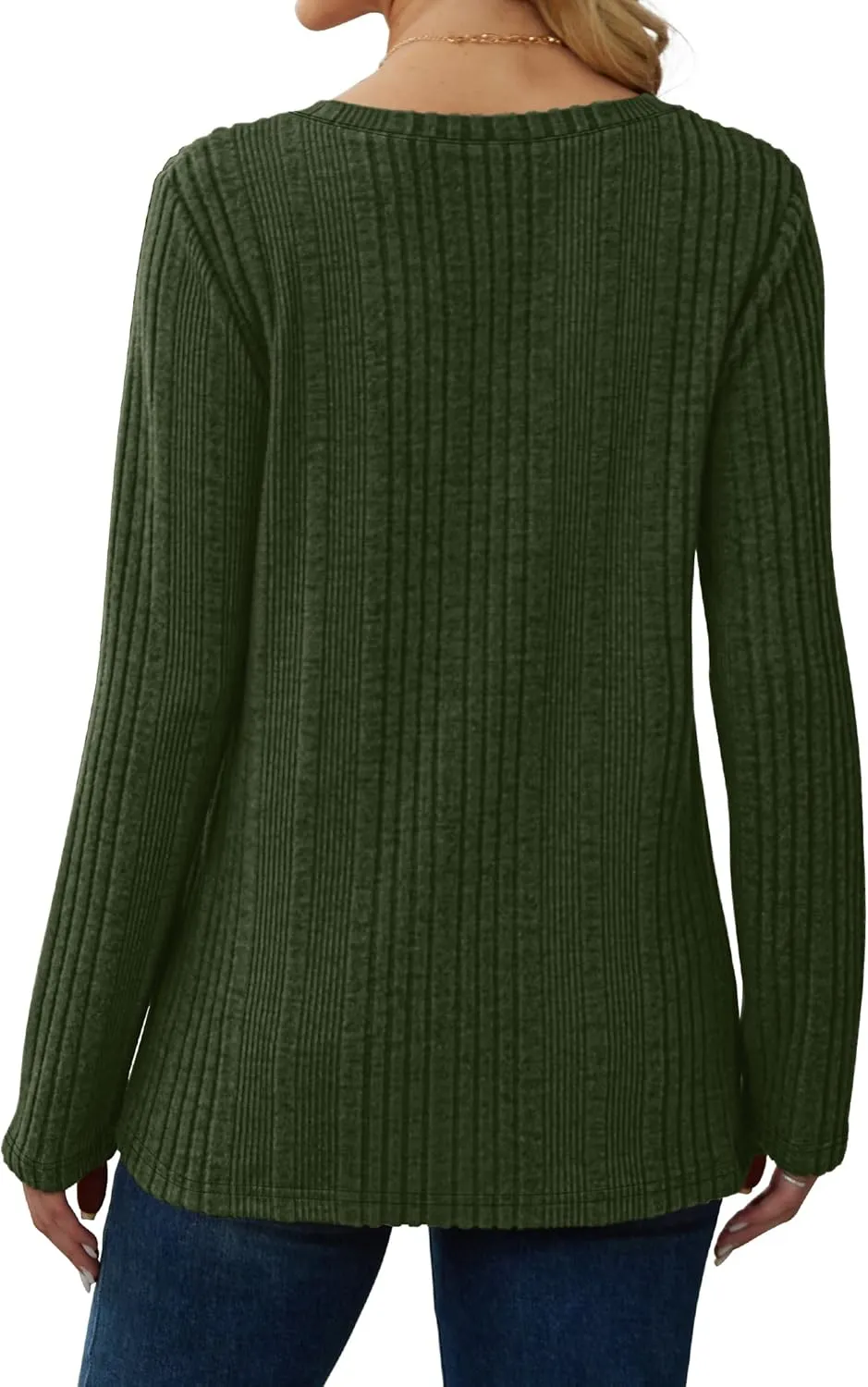 Saloogoe Womens Long Sleeve Tops V Neck Shirts Lightweight Tunic Sweaters Fashion 2024