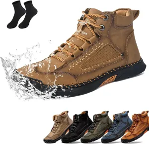 Sawbehind Men's Comfortable Handmade Leather Boots, Waterproof, Arch Support, Outdoor Spacious Toe Box Boots Leather Shoes