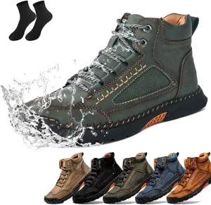 Sawbehind Men's Comfortable Handmade Leather Boots, Waterproof, Arch Support, Outdoor Spacious Toe Box Boots Leather Shoes