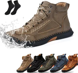 Sawbehind Men's Comfortable Handmade Leather Boots, Waterproof, Arch Support, Outdoor Spacious Toe Box Boots Leather Shoes