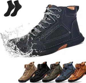 Sawbehind Men's Comfortable Handmade Leather Boots, Waterproof, Arch Support, Outdoor Spacious Toe Box Boots Leather Shoes