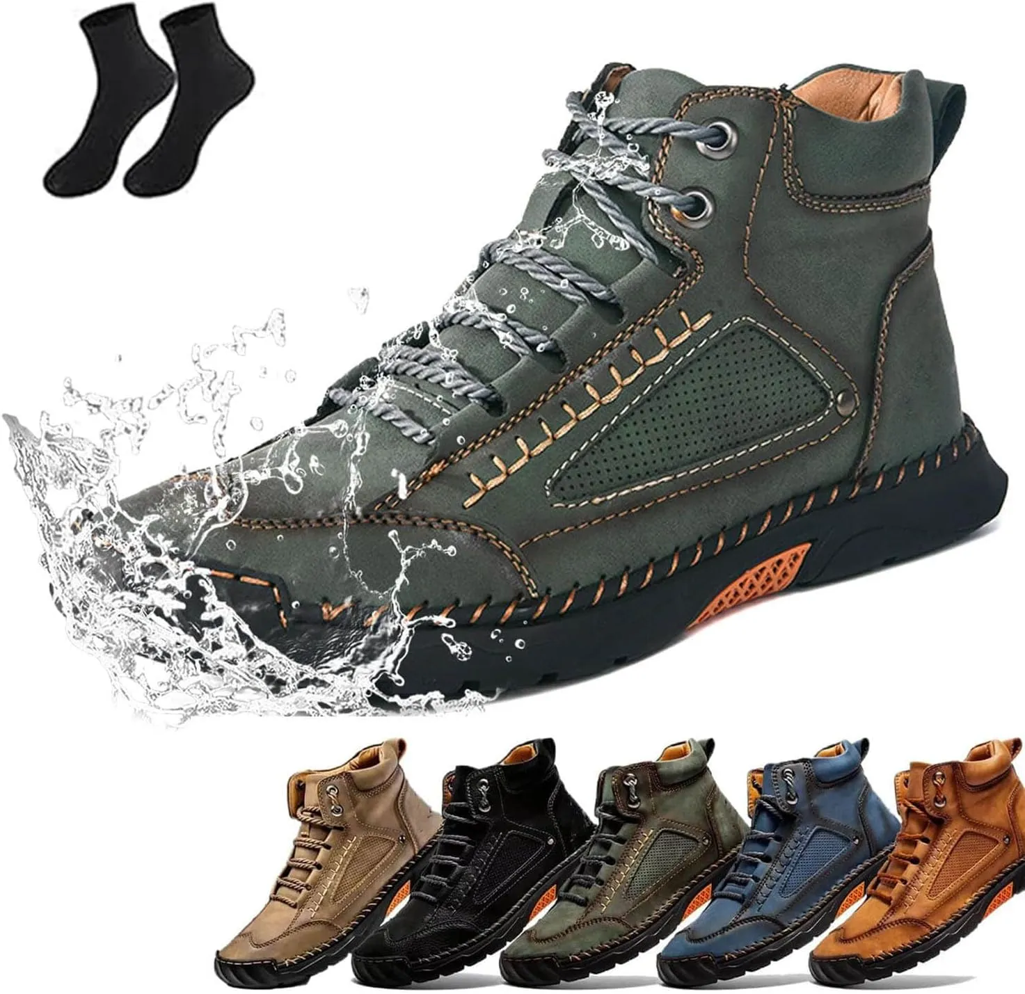 Sawbehind Men's Comfortable Handmade Leather Boots, Waterproof, Arch Support, Outdoor Spacious Toe Box Boots Leather Shoes