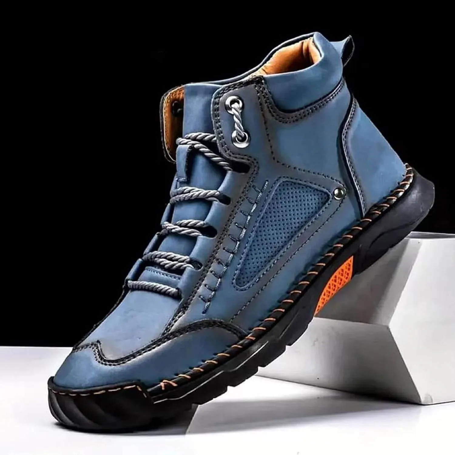 Sawbehind Men's Comfortable Handmade Leather Boots, Waterproof, Arch Support, Outdoor Spacious Toe Box Boots Leather Shoes