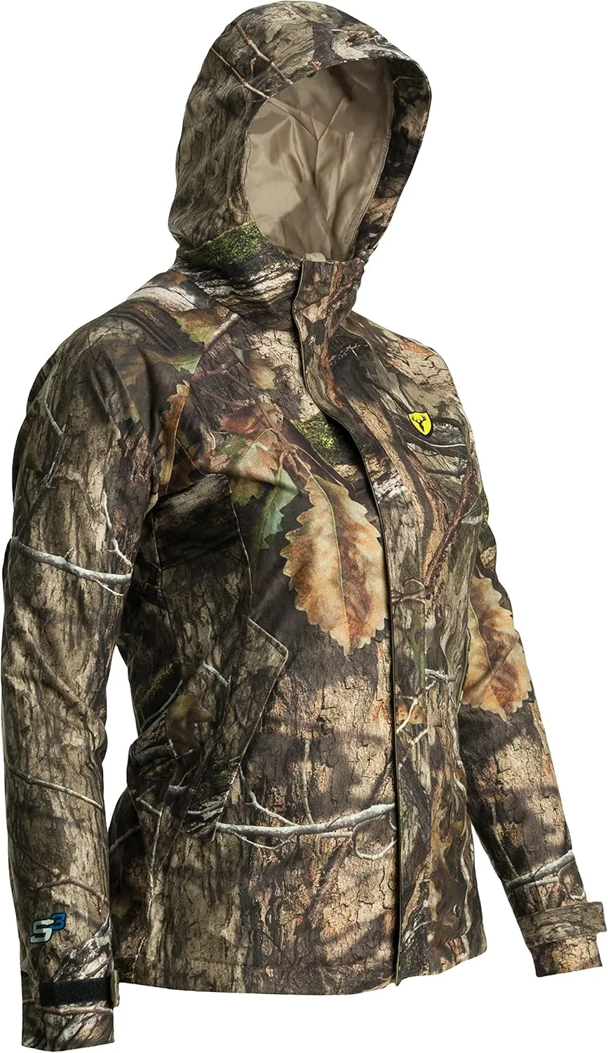SCENTBLOCKER Blocker Outdoors Sola Drencher Women's Lightweight Breathable Waterproof Hooded Camo Hunting Jacket