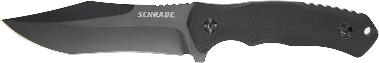 Schrade 1136030 10in Stainless Steel Fixed Blade Knife with 4.75in Drop Point Blade and G-10 Handle for Outdoor Survival, Camping and EDC,Black