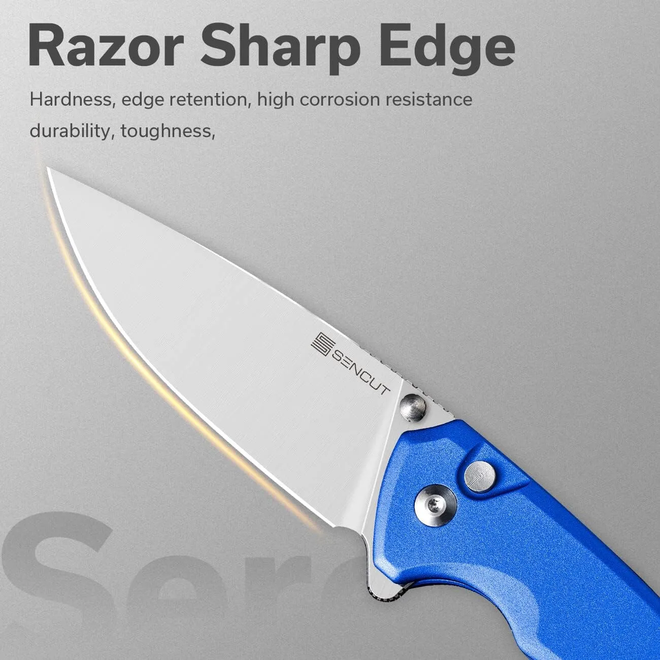 SENCUT Button Lock Pocket Knife for EDC, Serene Folding Knife, Thumb Stud & Flipper Opener, Aluminum Handle with 3.48" D2 Black Stonewashed Blade for Outdoor, Camping, Hunting S21022B-4 (Bright Blue)