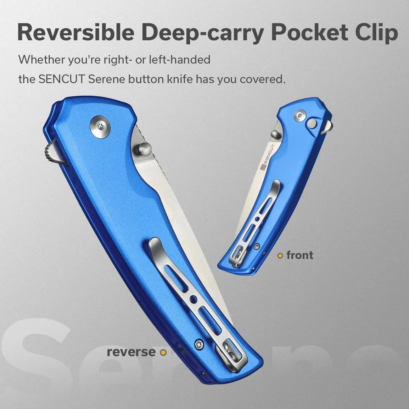SENCUT Button Lock Pocket Knife for EDC, Serene Folding Knife, Thumb Stud & Flipper Opener, Aluminum Handle with 3.48" D2 Black Stonewashed Blade for Outdoor, Camping, Hunting S21022B-4 (Bright Blue)