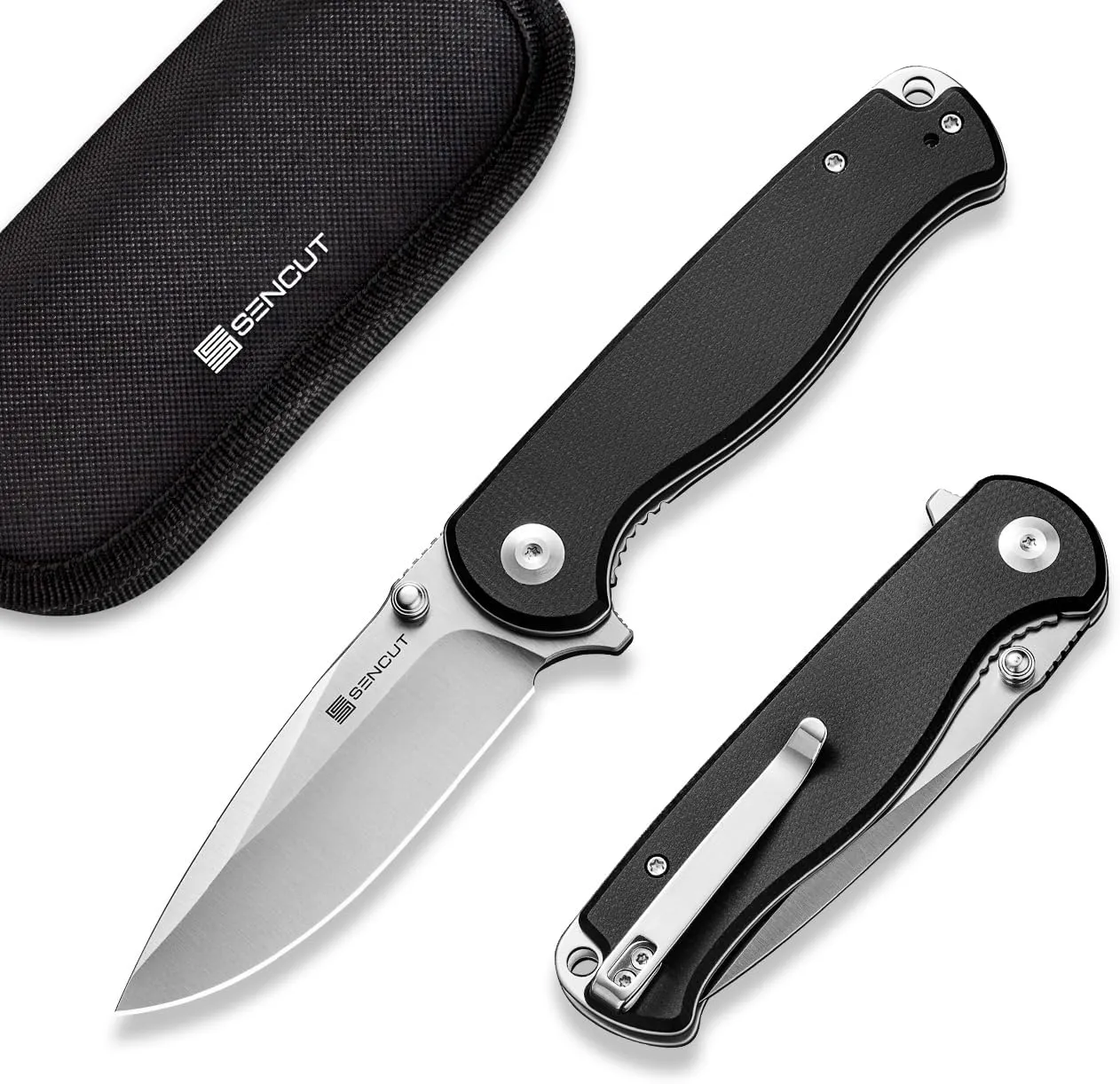 SENCUT Errant Pocket Knife, Camping Folding Knife with Micarta Handle and 3.45" 9Cr18MoV Blade, EDC Knife for Outdoor Work S23054B-3(Black)