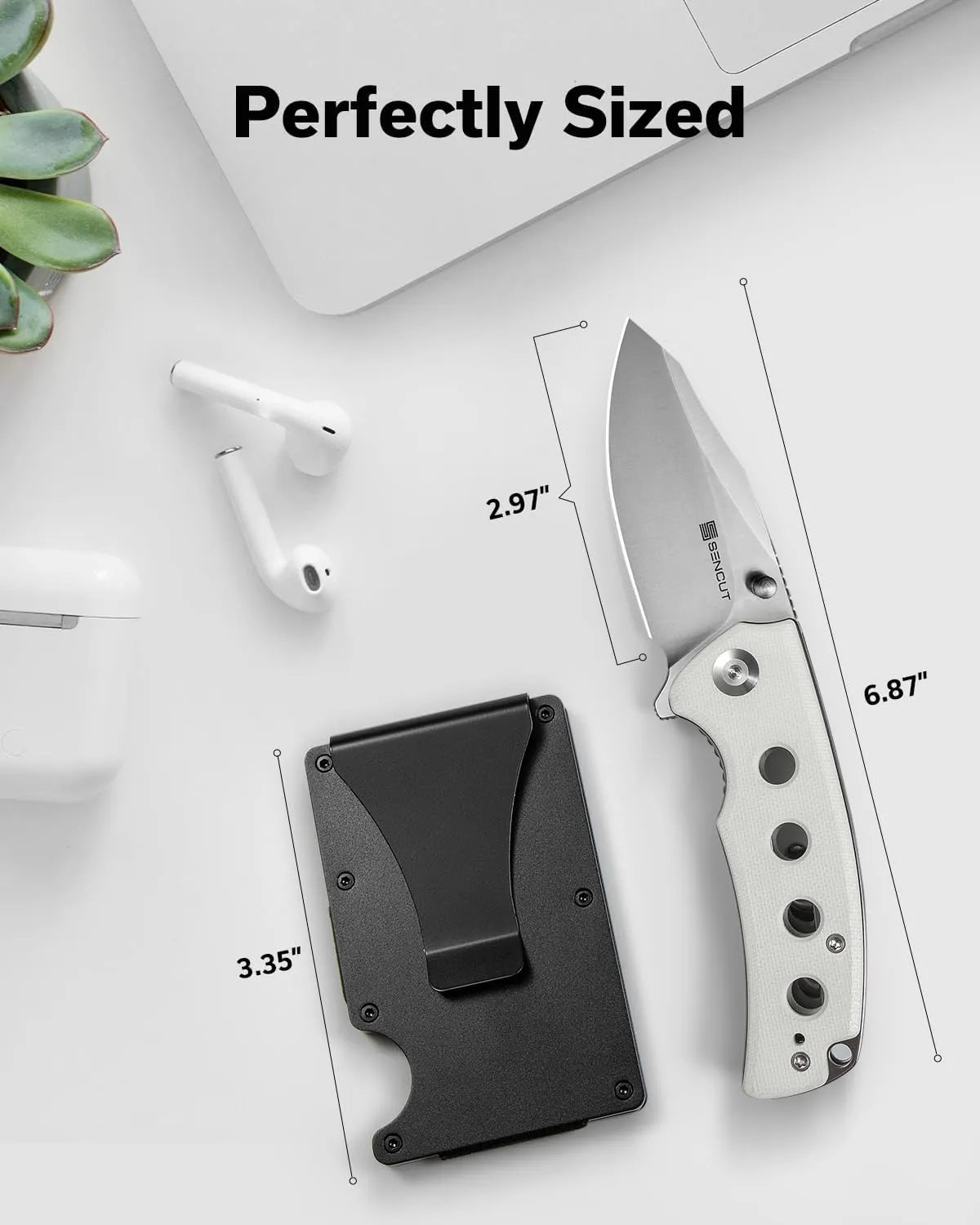 SENCUT Excalis Folding Pocket Knife, EDC Knife with 2.97" Blade & G10 Handle Camping Knife with Reversible Clip for Outdoor Men Women Gifts (White)